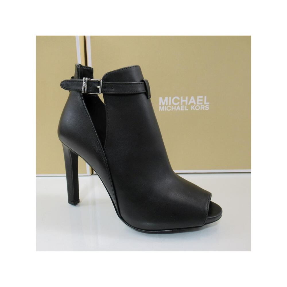 Michael Kors Lawson Open Toe High Heel Buckled Sandals Booties Black Size 7